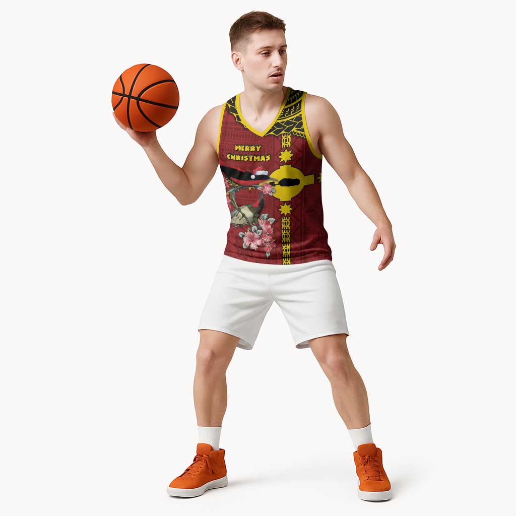 Rotuma Christmas Basketball Jersey Rotuma Myzomela Birds With Hibiscus Flowers - Polynesian Pride