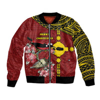 Rotuma Christmas Bomber Jacket Rotuma Myzomela Birds With Hibiscus Flowers DT05 Unisex Red - Polynesian Pride