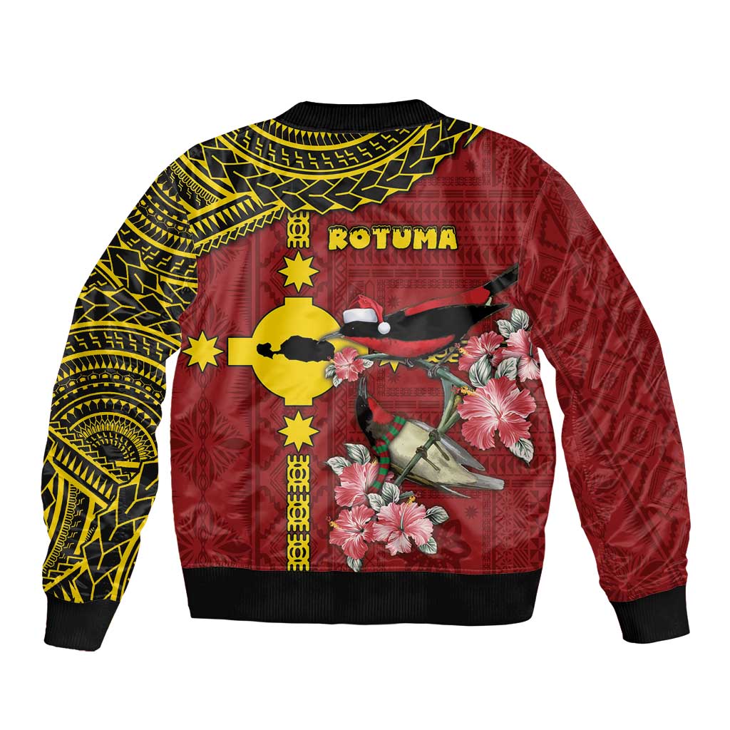 Rotuma Christmas Bomber Jacket Rotuma Myzomela Birds With Hibiscus Flowers DT05 - Polynesian Pride