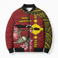 Rotuma Christmas Bomber Puffer Jacket Rotuma Myzomela Birds With Hibiscus Flowers DT05 Unisex Red - Polynesian Pride