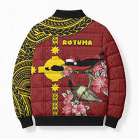 Rotuma Christmas Bomber Puffer Jacket Rotuma Myzomela Birds With Hibiscus Flowers DT05 - Polynesian Pride