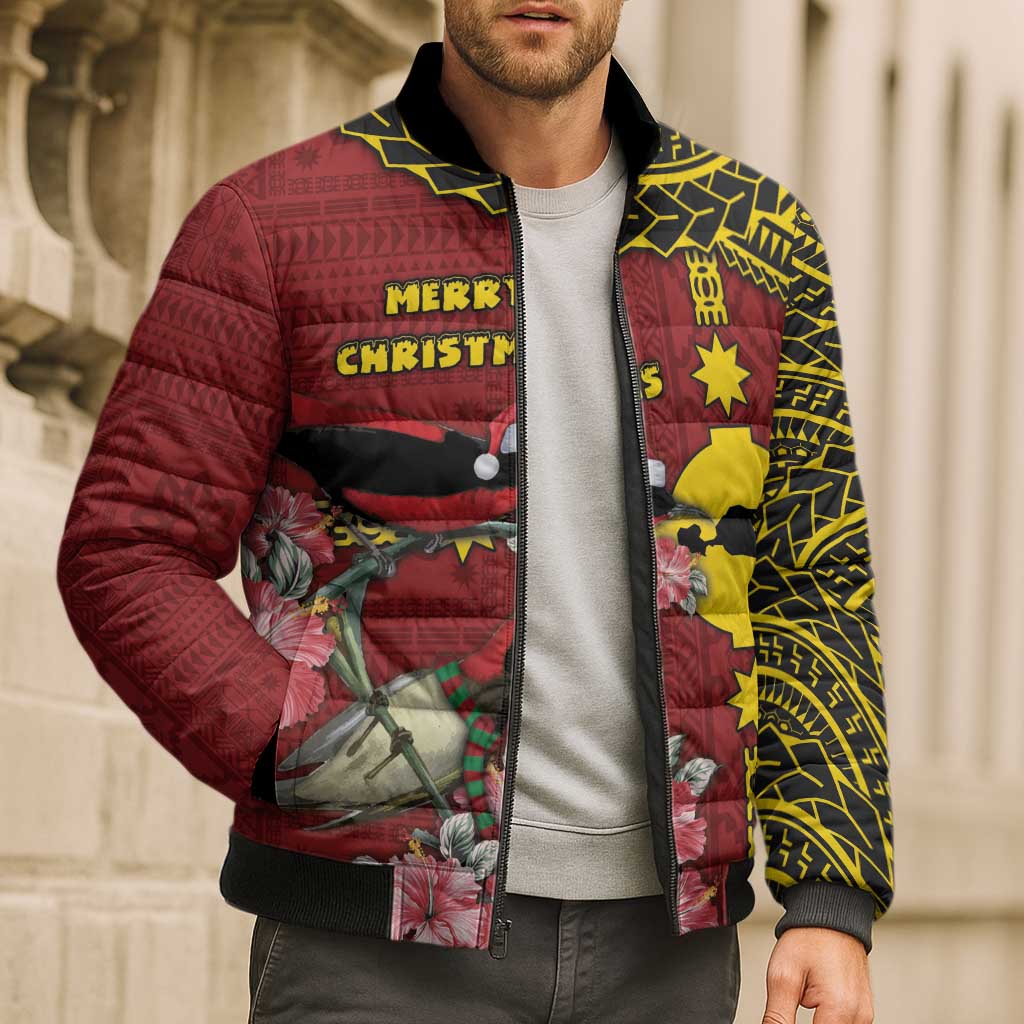 Rotuma Christmas Bomber Puffer Jacket Rotuma Myzomela Birds With Hibiscus Flowers DT05 - Polynesian Pride