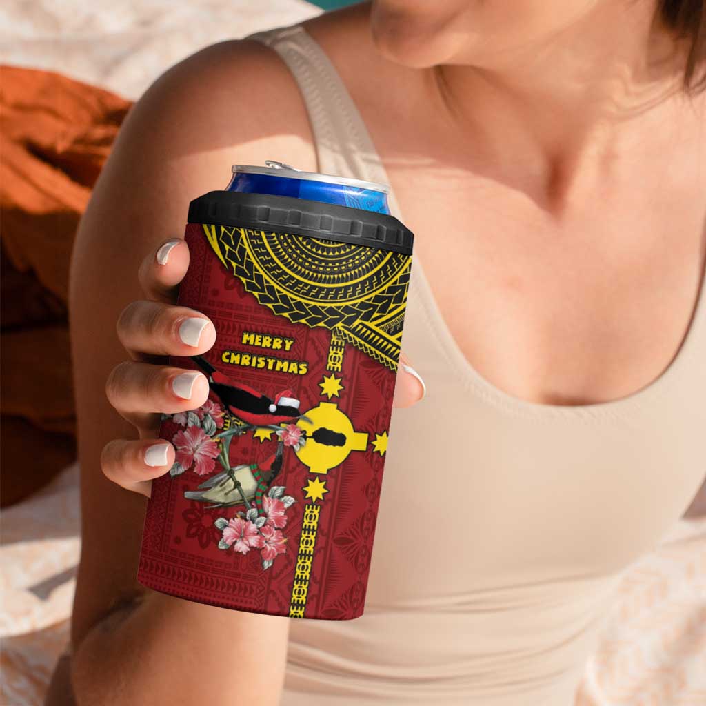 Rotuma Christmas 4 in 1 Can Cooler Tumbler Rotuma Myzomela Birds With Hibiscus Flowers - Polynesian Pride