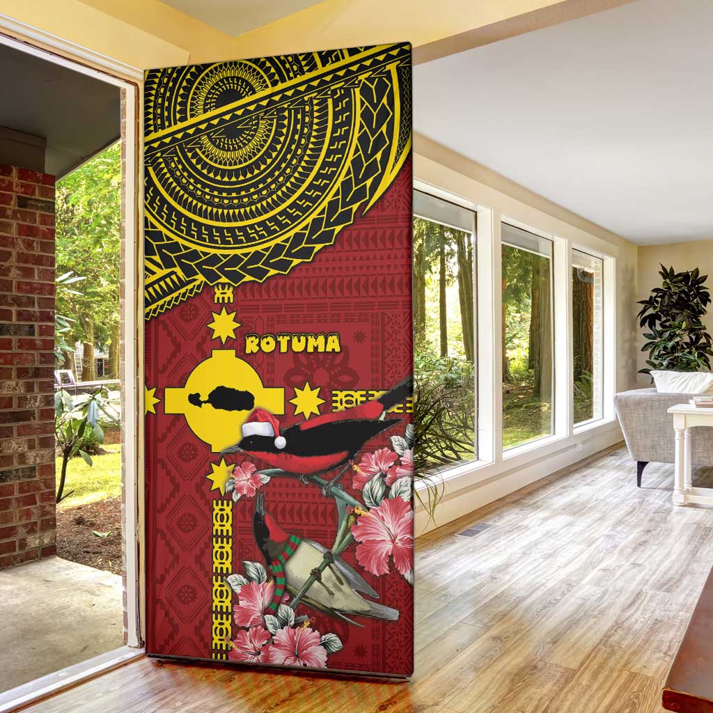 Rotuma Christmas Door Cover Rotuma Myzomela Birds With Hibiscus Flowers - Polynesian Pride