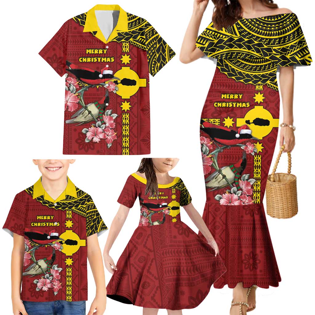 Rotuma Christmas Family Matching Mermaid Dress and Hawaiian Shirt Rotuma Myzomela Birds With Hibiscus Flowers DT05 - Polynesian Pride