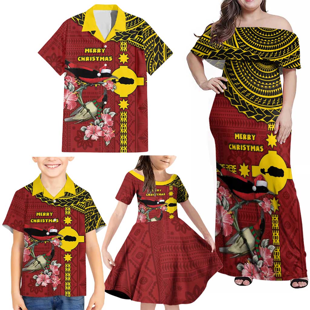 Rotuma Christmas Family Matching Off Shoulder Maxi Dress and Hawaiian Shirt Rotuma Myzomela Birds With Hibiscus Flowers - Polynesian Pride