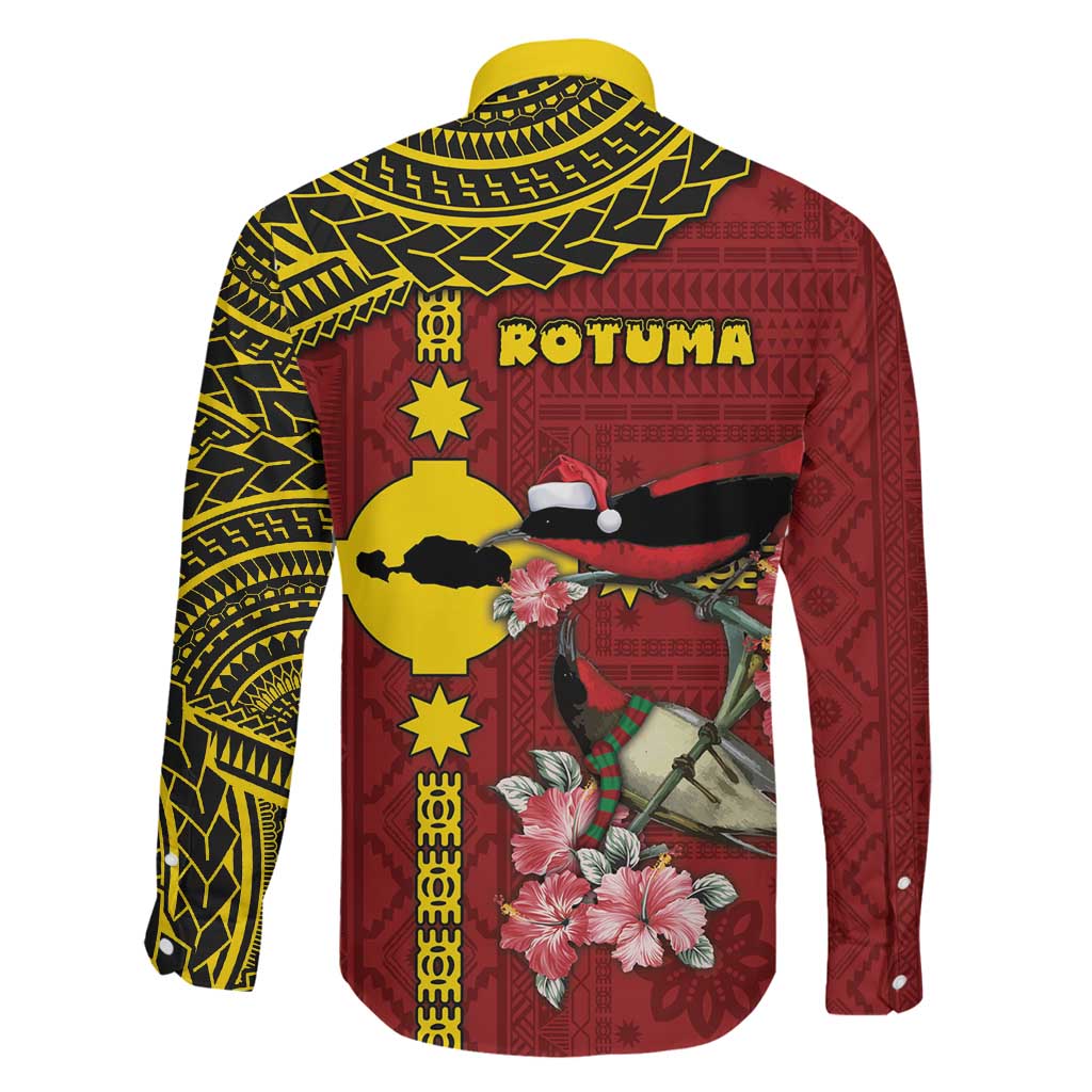 Rotuma Christmas Family Matching Off Shoulder Maxi Dress and Hawaiian Shirt Rotuma Myzomela Birds With Hibiscus Flowers DT05 - Polynesian Pride