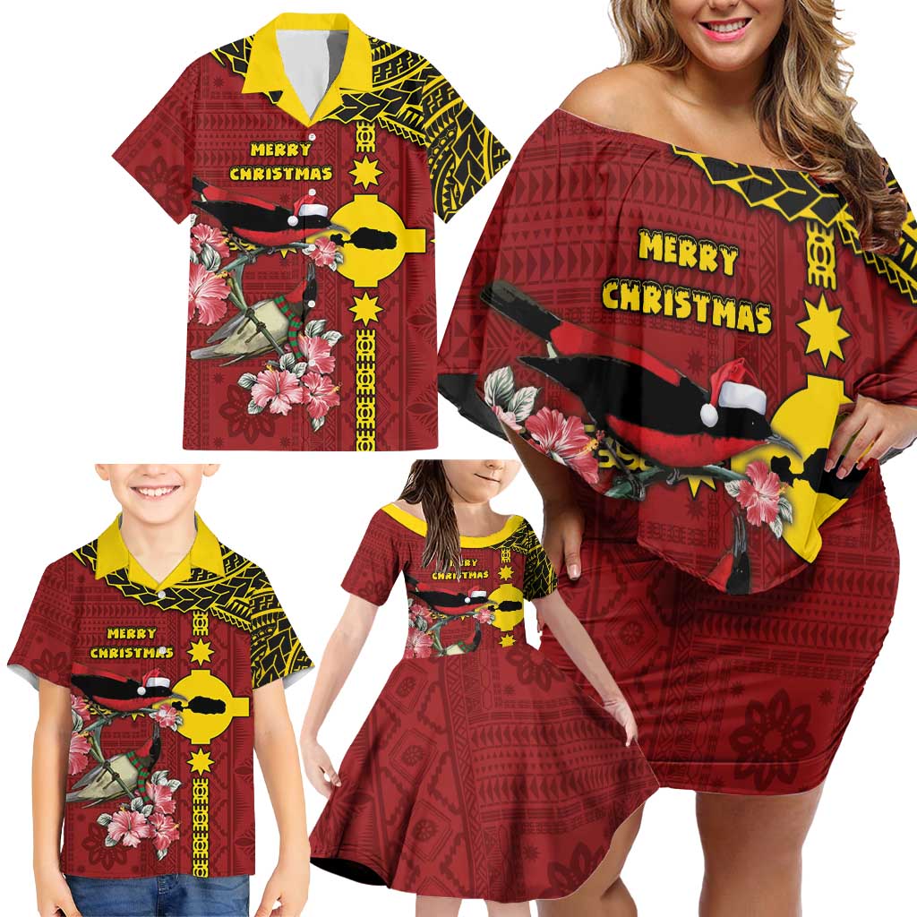 Rotuma Christmas Family Matching Off Shoulder Short Dress and Hawaiian Shirt Rotuma Myzomela Birds With Hibiscus Flowers - Polynesian Pride