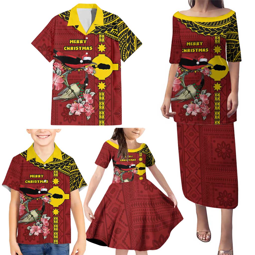 Rotuma Christmas Family Matching Puletasi and Hawaiian Shirt Rotuma Myzomela Birds With Hibiscus Flowers DT05 - Polynesian Pride