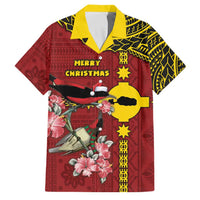 Rotuma Christmas Family Matching Puletasi and Hawaiian Shirt Rotuma Myzomela Birds With Hibiscus Flowers DT05 Dad's Shirt - Short Sleeve Red - Polynesian Pride