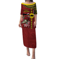 Rotuma Christmas Family Matching Puletasi and Hawaiian Shirt Rotuma Myzomela Birds With Hibiscus Flowers DT05 Mom's Dress Red - Polynesian Pride