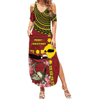 Rotuma Christmas Family Matching Summer Maxi Dress and Hawaiian Shirt Rotuma Myzomela Birds With Hibiscus Flowers DT05 Mom's Dress Red - Polynesian Pride