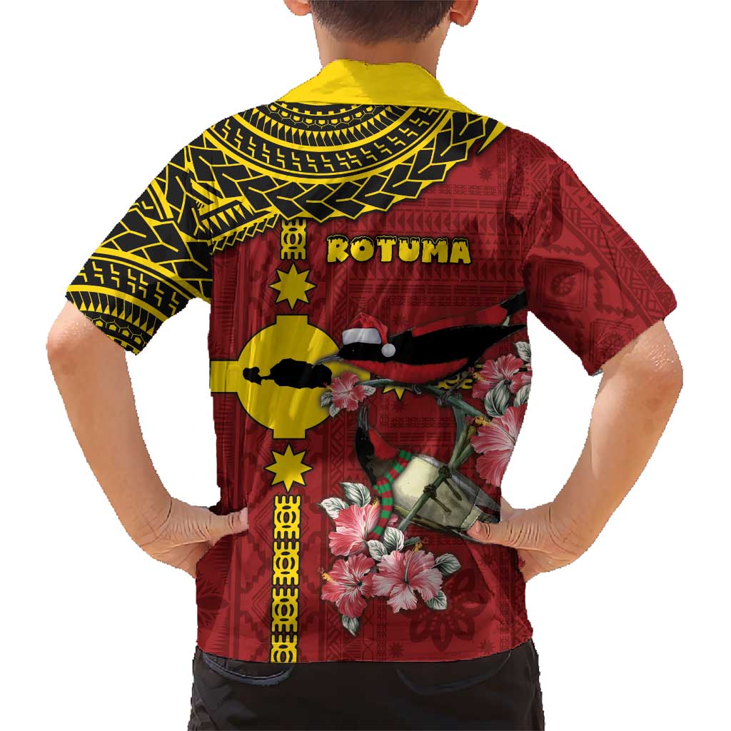 Rotuma Christmas Family Matching Tank Maxi Dress and Hawaiian Shirt Rotuma Myzomela Birds With Hibiscus Flowers DT05 - Polynesian Pride