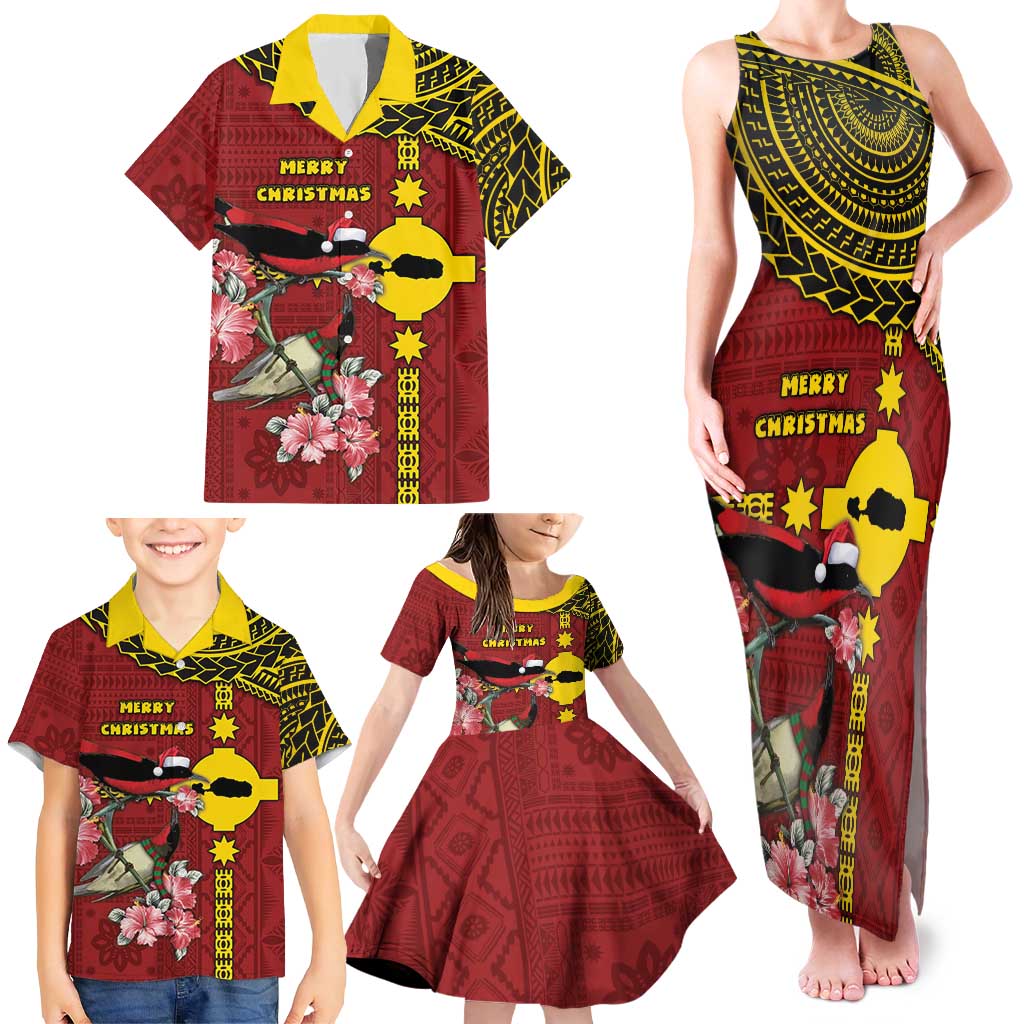 Rotuma Christmas Family Matching Tank Maxi Dress and Hawaiian Shirt Rotuma Myzomela Birds With Hibiscus Flowers DT05 - Polynesian Pride