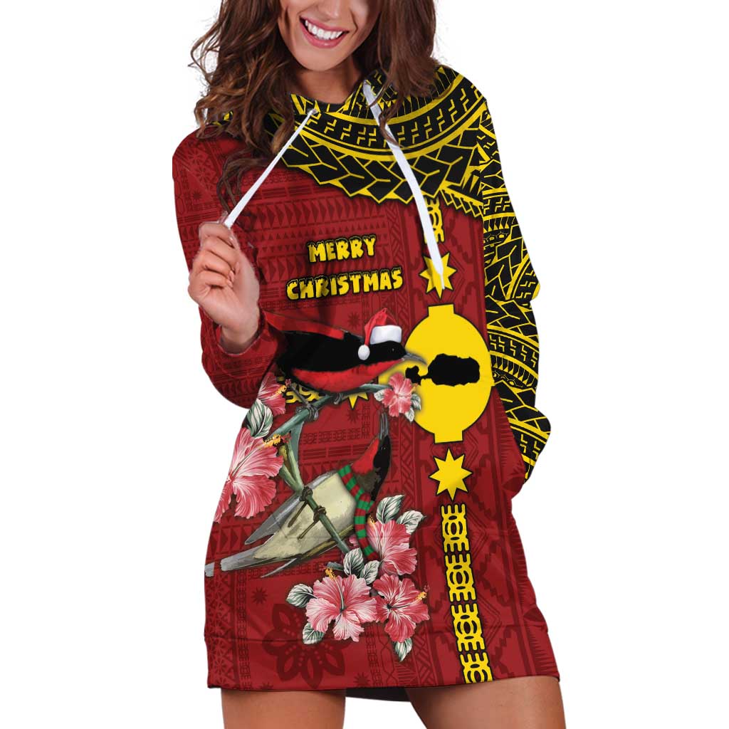 Rotuma Christmas Hoodie Dress Rotuma Myzomela Birds With Hibiscus Flowers DT05 Red - Polynesian Pride