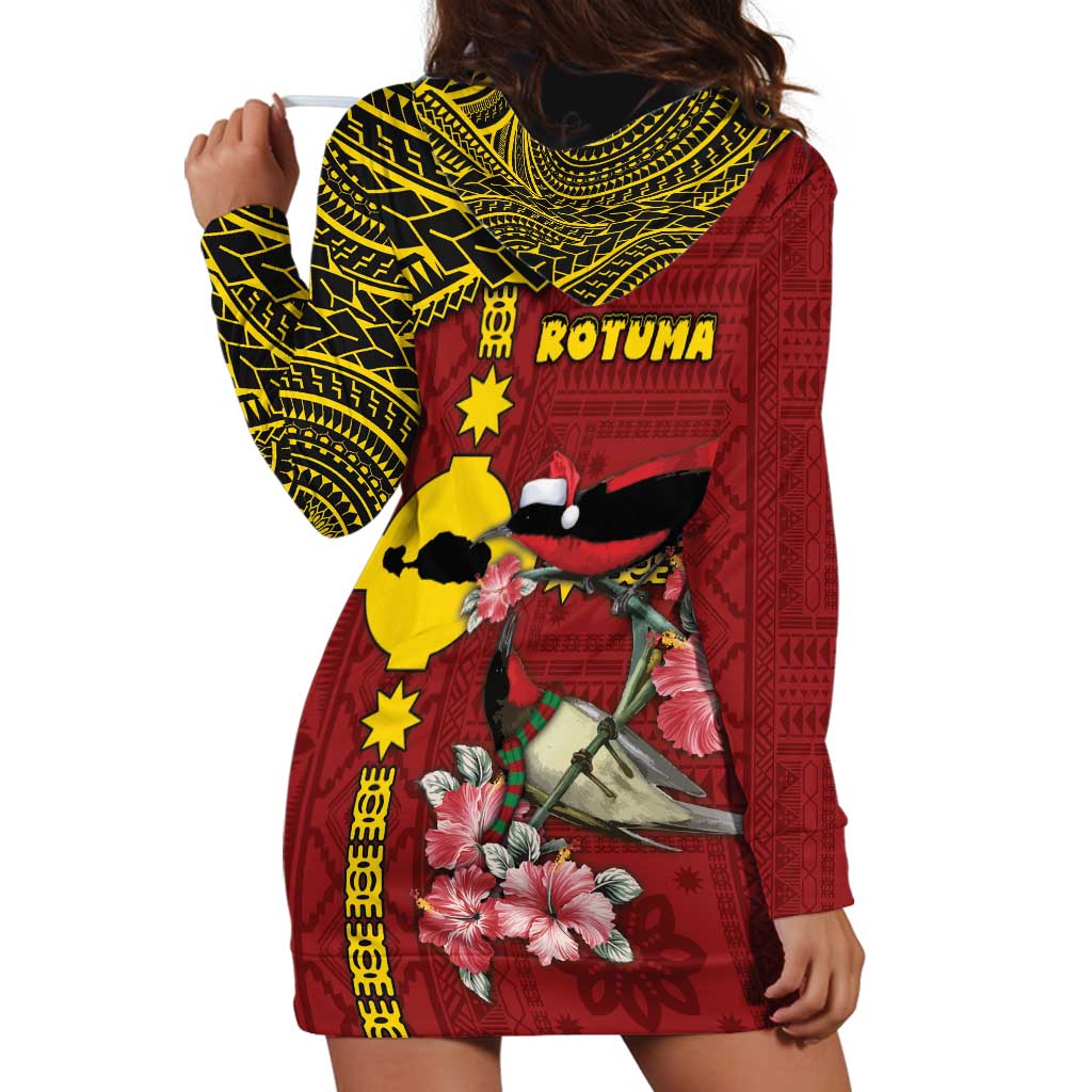 Rotuma Christmas Hoodie Dress Rotuma Myzomela Birds With Hibiscus Flowers DT05 - Polynesian Pride