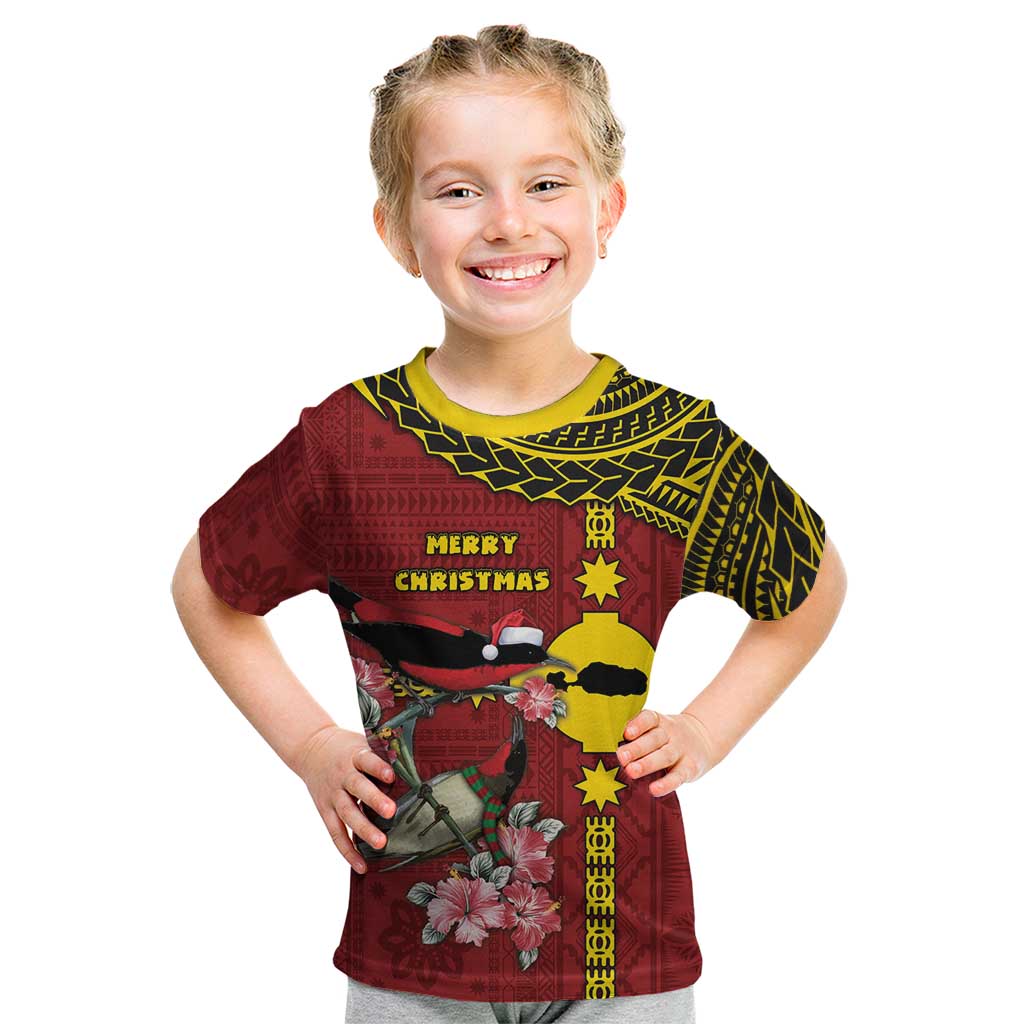Rotuma Christmas Kid T Shirt Rotuma Myzomela Birds With Hibiscus Flowers - Polynesian Pride