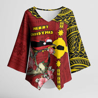 Rotuma Christmas Kimono Sleeve Blouse Rotuma Myzomela Birds With Hibiscus Flowers DT05 Female Red - Polynesian Pride