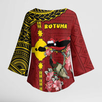 Rotuma Christmas Kimono Sleeve Blouse Rotuma Myzomela Birds With Hibiscus Flowers DT05 - Polynesian Pride