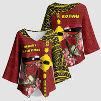 Rotuma Christmas Kimono Sleeve Blouse Rotuma Myzomela Birds With Hibiscus Flowers DT05 - Polynesian Pride