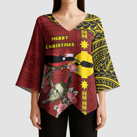 Rotuma Christmas Kimono Sleeve Blouse Rotuma Myzomela Birds With Hibiscus Flowers DT05 - Polynesian Pride