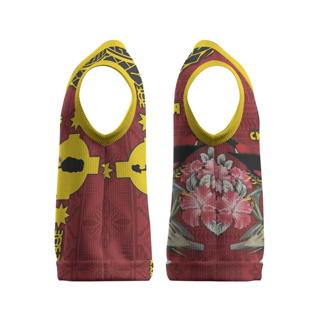 Rotuma Christmas Knitted V-Neck Vest Rotuma Myzomela Birds With Hibiscus Flowers - Polynesian Pride