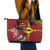 Rotuma Christmas Leather Tote Bag Rotuma Myzomela Birds With Hibiscus Flowers - Polynesian Pride