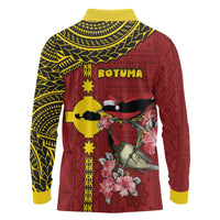 Rotuma Christmas Long Sleeve Polo Shirt Rotuma Myzomela Birds With Hibiscus Flowers DT05 - Polynesian Pride