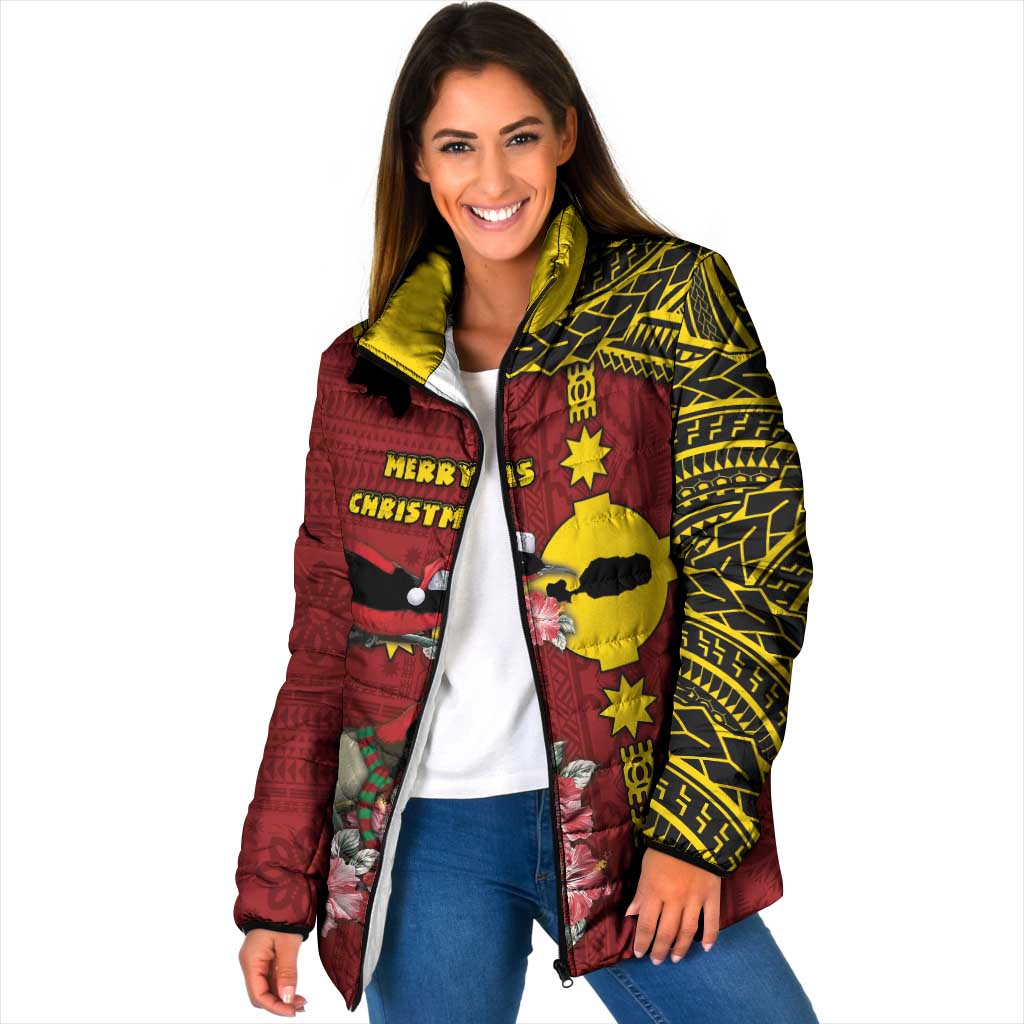 Rotuma Christmas Padded Jacket Rotuma Myzomela Birds With Hibiscus Flowers DT05 Women Red - Polynesian Pride