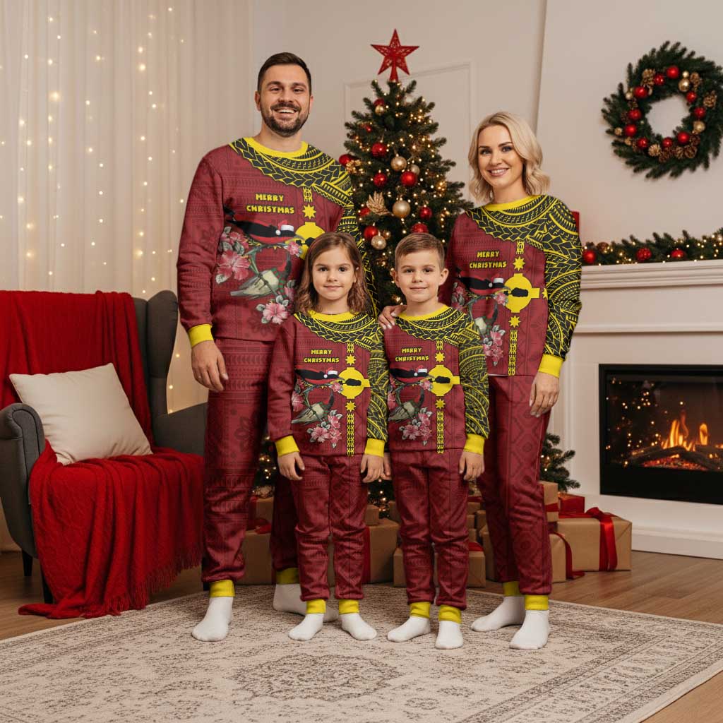 Rotuma Christmas Pajama Set Rotuma Myzomela Birds With Hibiscus Flowers - Polynesian Pride