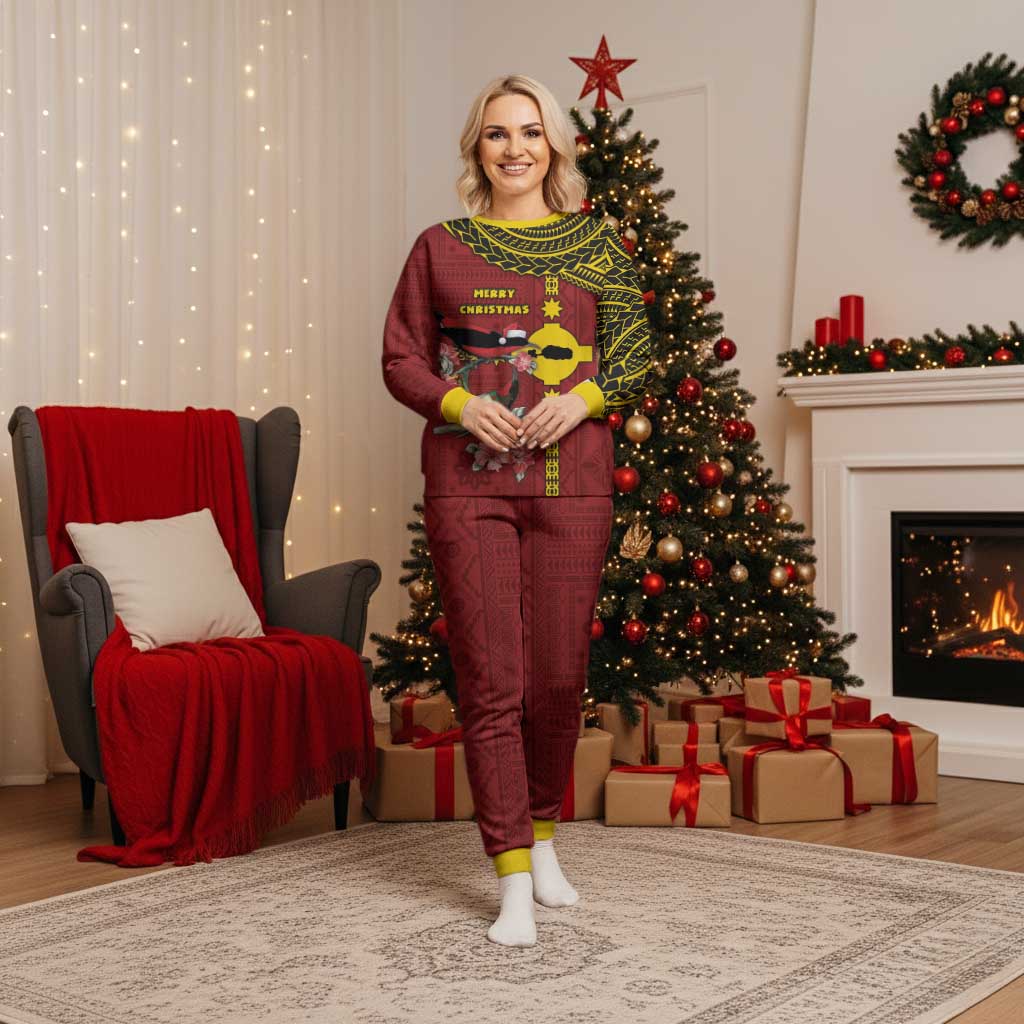 Rotuma Christmas Pajama Set Rotuma Myzomela Birds With Hibiscus Flowers - Polynesian Pride