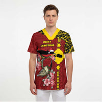 Rotuma Christmas Scrub Top Rotuma Myzomela Birds With Hibiscus Flowers DT05 - Polynesian Pride