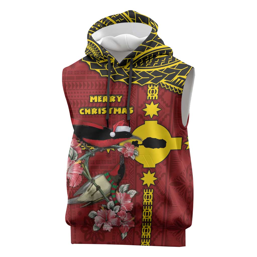 Rotuma Christmas Sleeveless Hoodie Rotuma Myzomela Birds With Hibiscus Flowers - Polynesian Pride