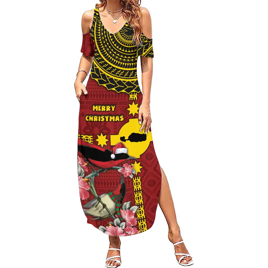 Rotuma Christmas Summer Maxi Dress Rotuma Myzomela Birds With Hibiscus Flowers - Polynesian Pride