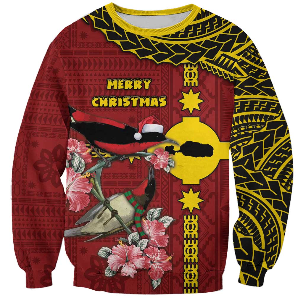 Rotuma Christmas Sweatshirt Rotuma Myzomela Birds With Hibiscus Flowers - Polynesian Pride
