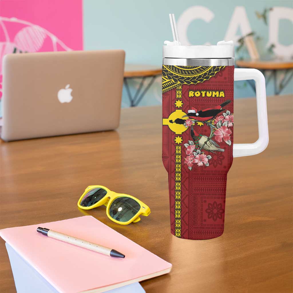 Rotuma Christmas Tumbler With Handle Rotuma Myzomela Birds With Hibiscus Flowers - Polynesian Pride