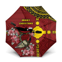Rotuma Christmas Umbrella Rotuma Myzomela Birds With Hibiscus Flowers DT05 One Size Folded 11.42 inch Opened Diameter 37.4 inch Red - Polynesian Pride