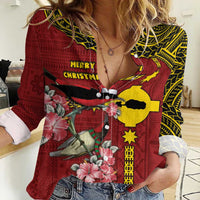 Rotuma Christmas Women Casual Shirt Rotuma Myzomela Birds With Hibiscus Flowers DT05 Female Red - Polynesian Pride