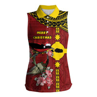 Rotuma Christmas Women Sleeveless Polo Shirt Rotuma Myzomela Birds With Hibiscus Flowers DT05 Female Red - Polynesian Pride