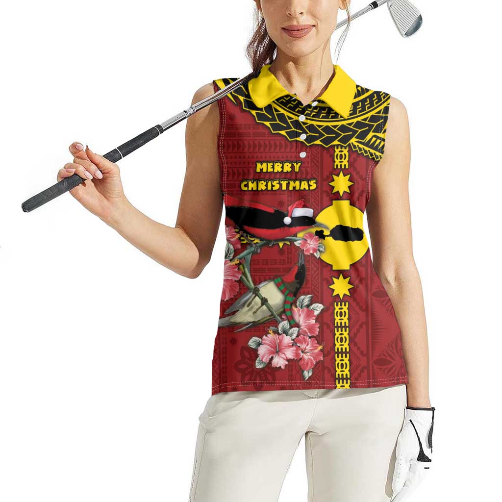 Rotuma Christmas Women Sleeveless Polo Shirt Rotuma Myzomela Birds With Hibiscus Flowers DT05 - Polynesian Pride