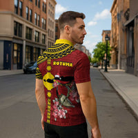 Rotuma Christmas Zipper Polo Shirt Rotuma Myzomela Birds With Hibiscus Flowers - Polynesian Pride