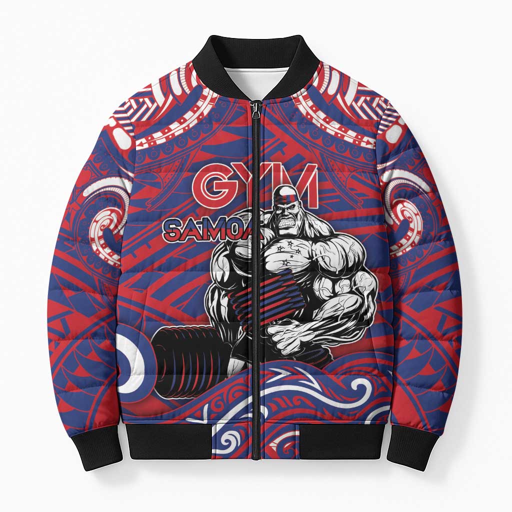 Personalised Samoa Gym Bomber Puffer Jacket Muscle Samoan Tribal Waves DT05 Unisex Navy - Polynesian Pride
