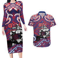 Personalised Samoa Gym Couples Matching Long Sleeve Bodycon Dress and Hawaiian Shirt Muscle Samoan Tribal Waves - Polynesian Pride