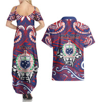 Personalised Samoa Gym Couples Matching Summer Maxi Dress and Hawaiian Shirt Muscle Samoan Tribal Waves - Polynesian Pride