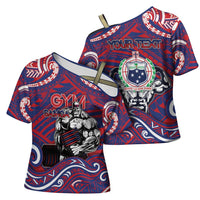 Personalised Samoa Gym Cross Shoulder Shirt Muscle Samoan Tribal Waves - Polynesian Pride
