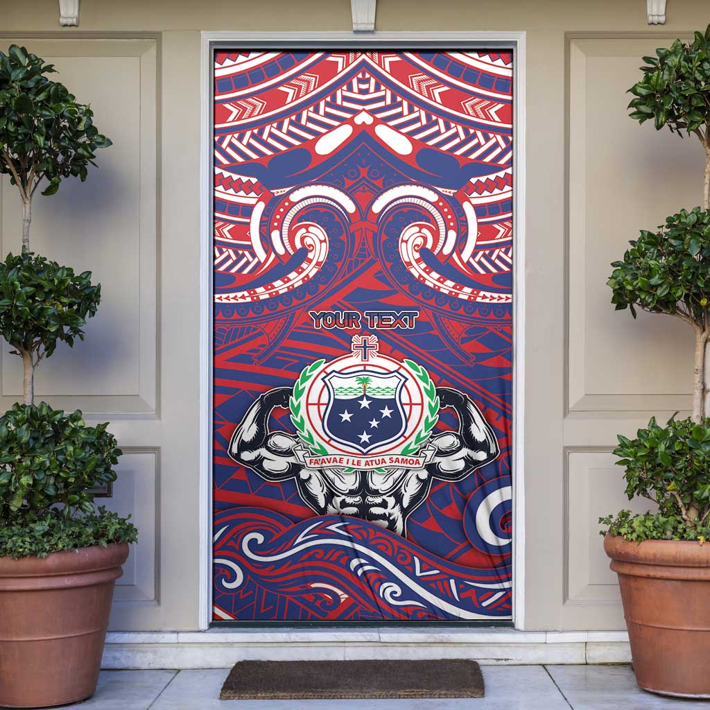 Personalised Samoa Gym Door Cover Muscle Samoan Tribal Waves DT05 Navy - Polynesian Pride