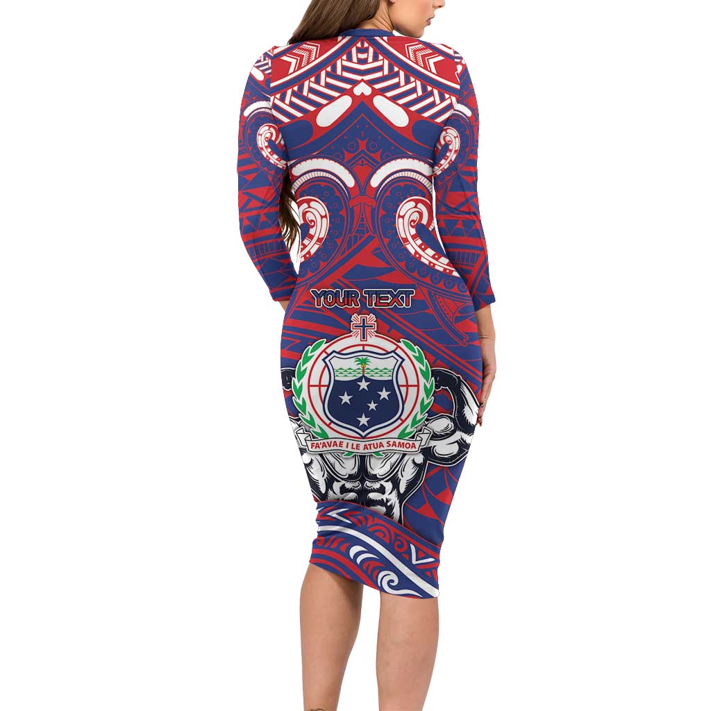 Personalised Samoa Gym Family Matching Long Sleeve Bodycon Dress and Hawaiian Shirt Muscle Samoan Tribal Waves DT05 - Polynesian Pride