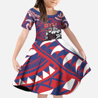 Personalised Samoa Gym Family Matching Mermaid Dress and Hawaiian Shirt Muscle Samoan Tribal Waves DT05 Daughter's Dress Navy - Polynesian Pride