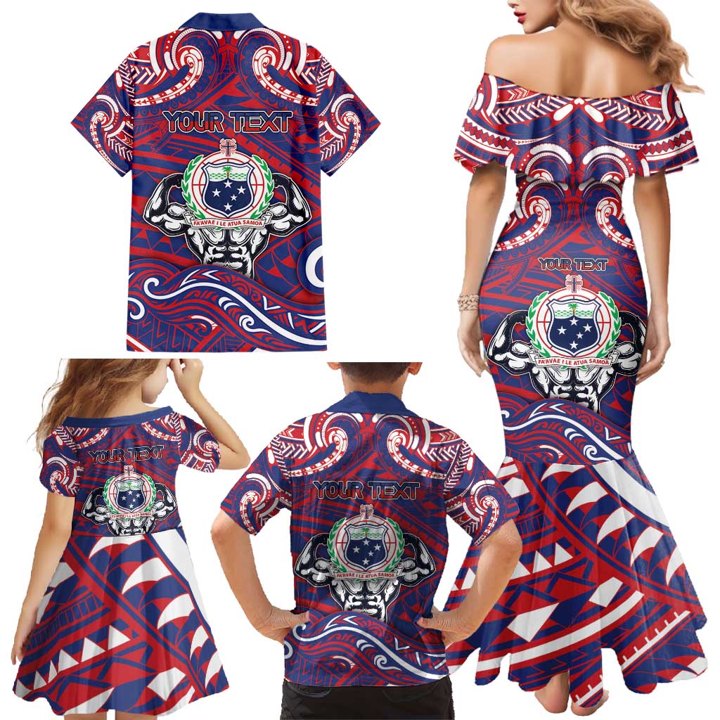 Personalised Samoa Gym Family Matching Mermaid Dress and Hawaiian Shirt Muscle Samoan Tribal Waves DT05 - Polynesian Pride