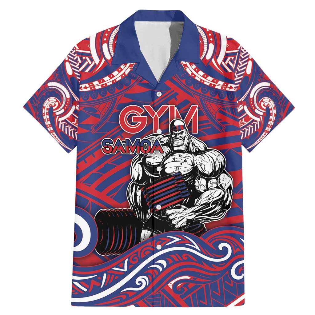 Personalised Samoa Gym Family Matching Mermaid Dress and Hawaiian Shirt Muscle Samoan Tribal Waves DT05 Dad's Shirt - Short Sleeve Navy - Polynesian Pride